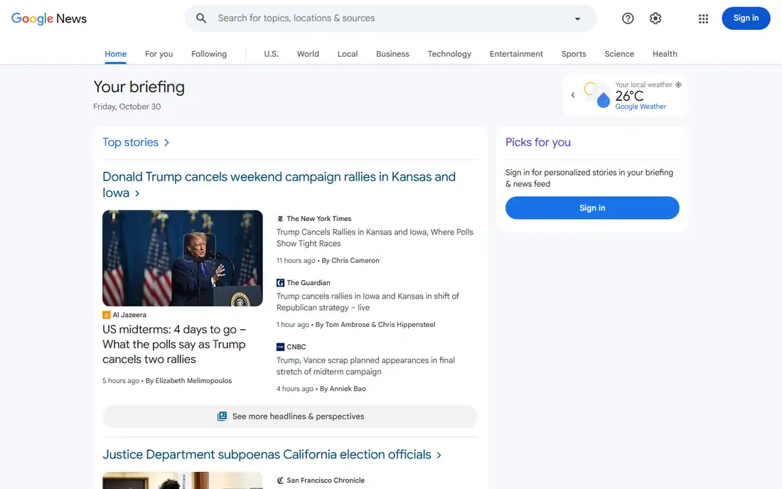 Google News homepage