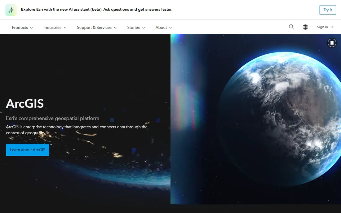 Esri ArcGIS homepage