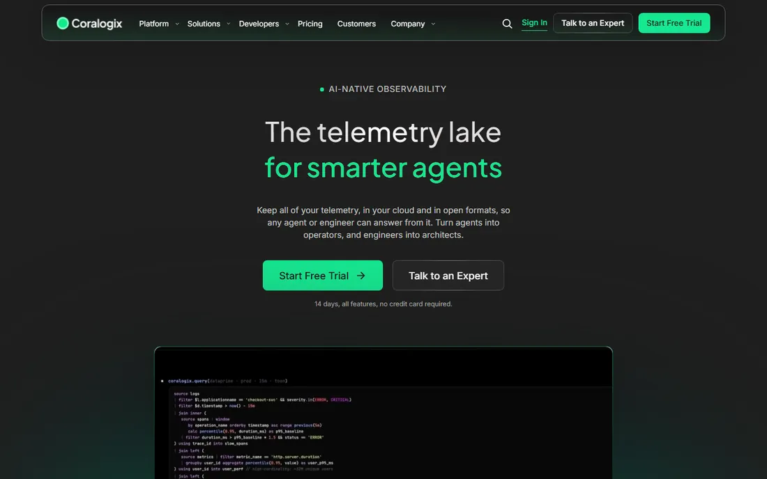 Coralogix homepage