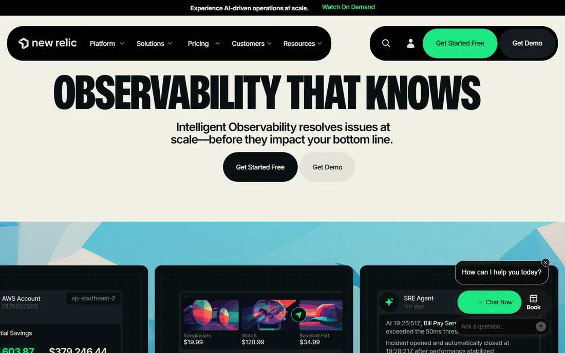 New Relic homepage