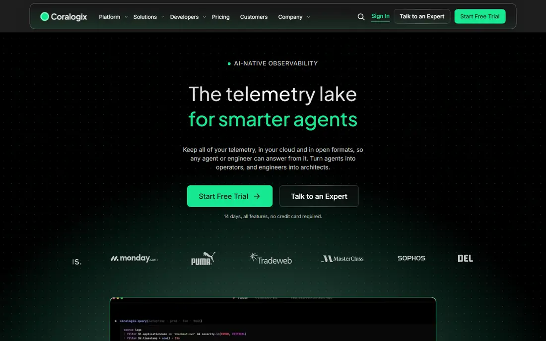 Coralogix homepage