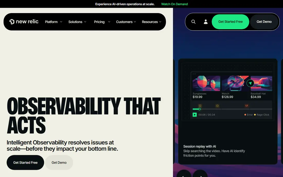 New Relic homepage