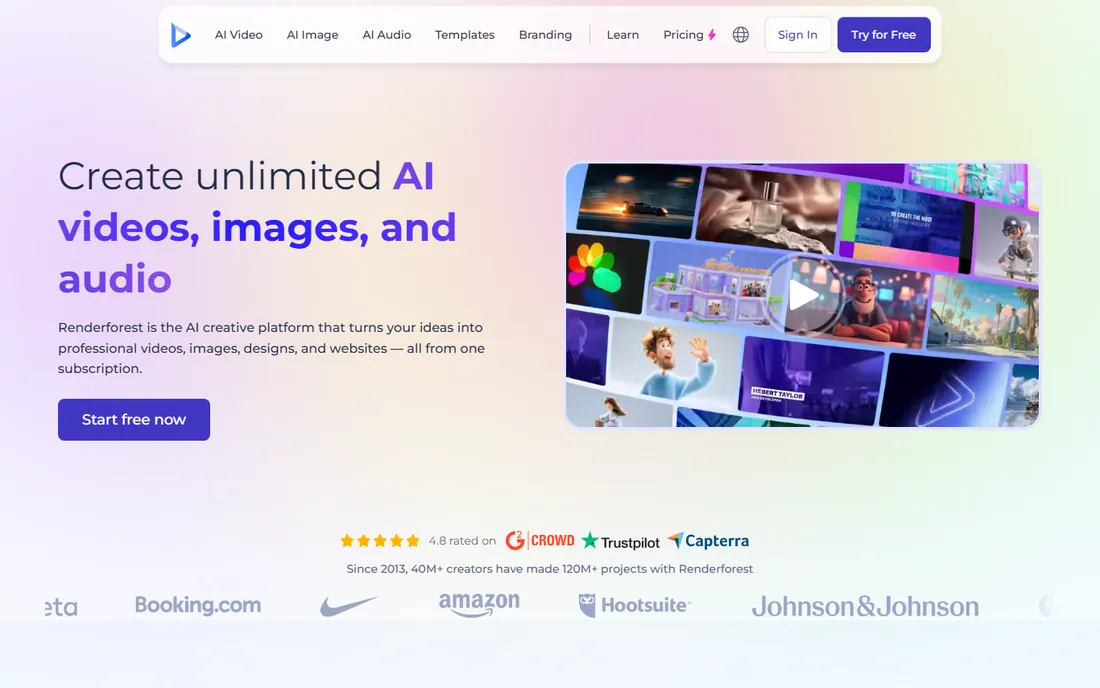 Renderforest homepage