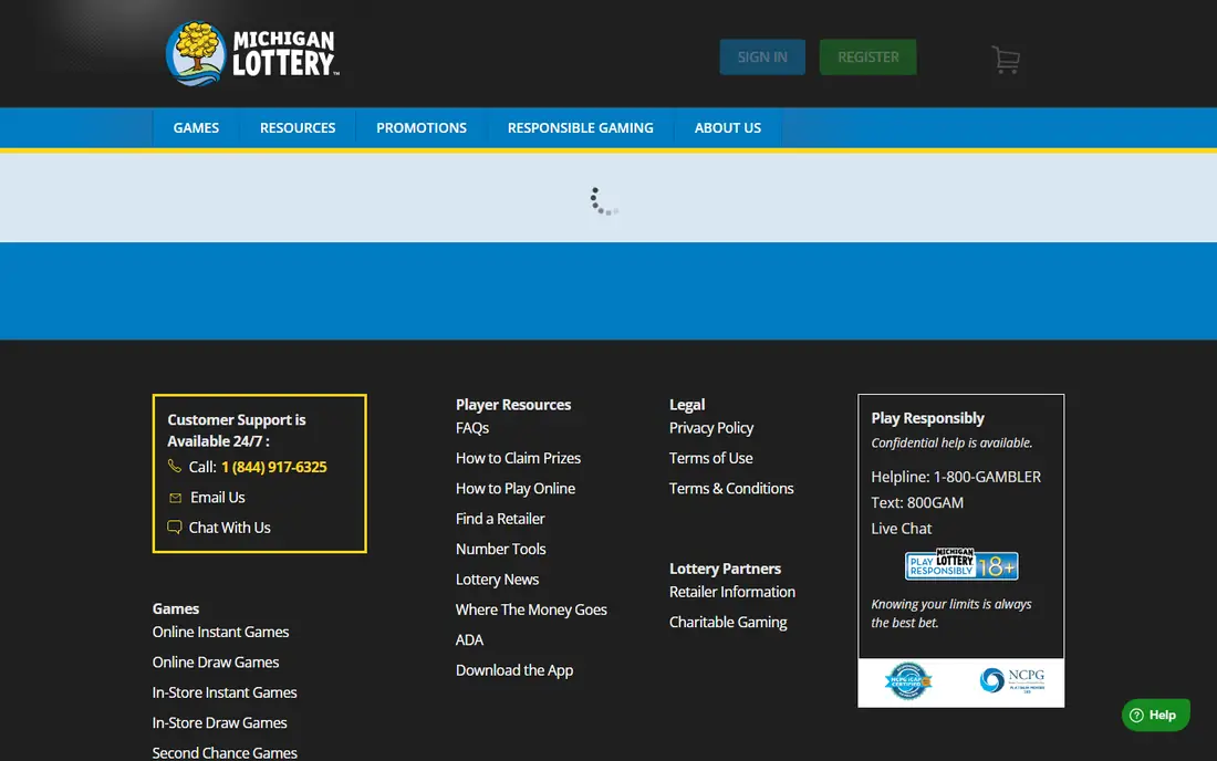 Michigan Lottery homepage