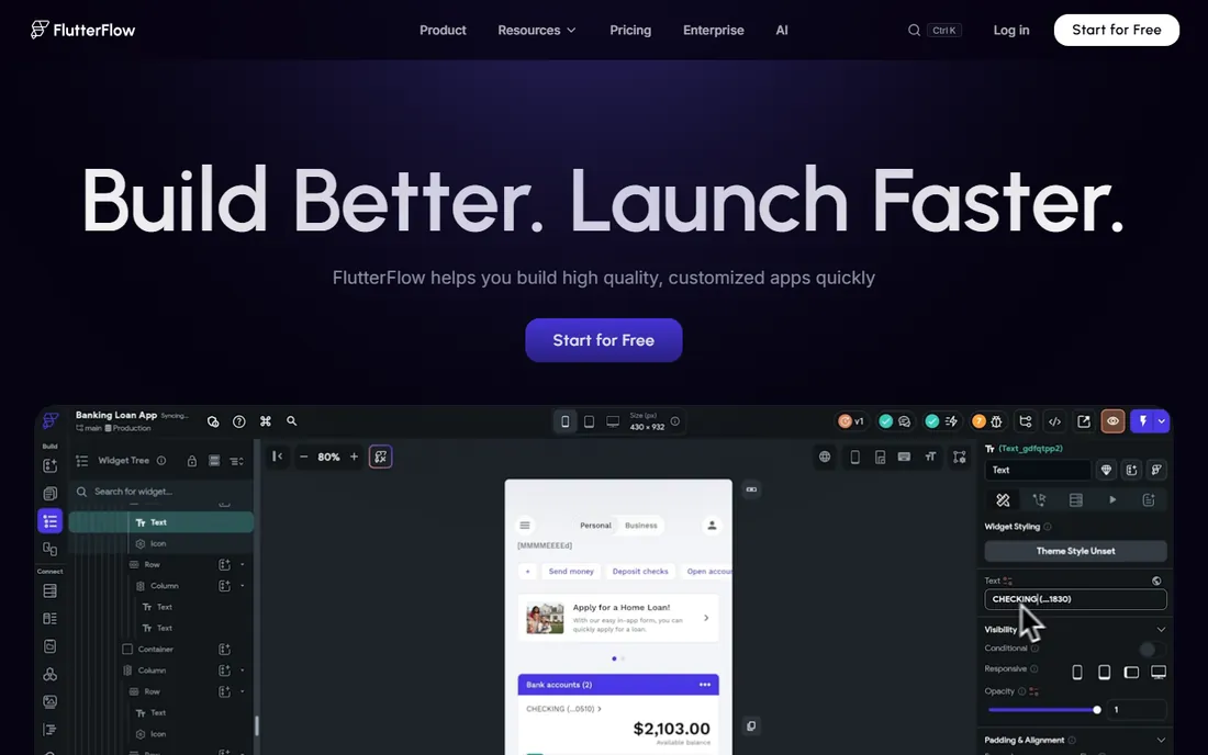 FlutterFlow homepage