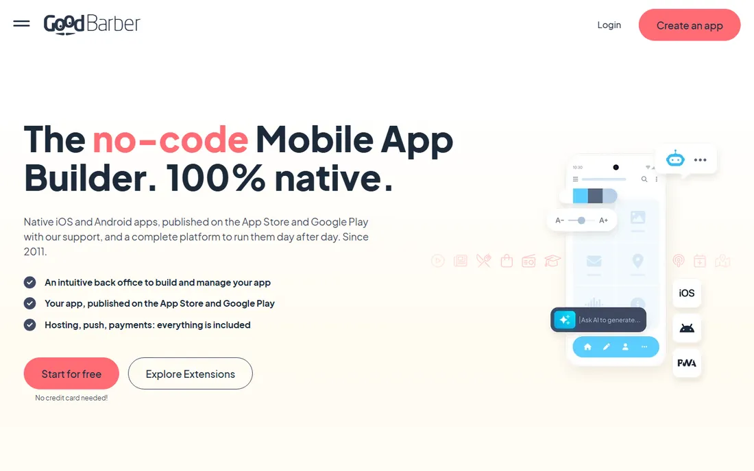 GoodBarber homepage