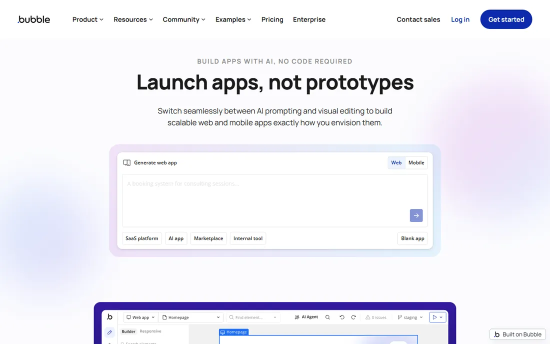 Bubble homepage