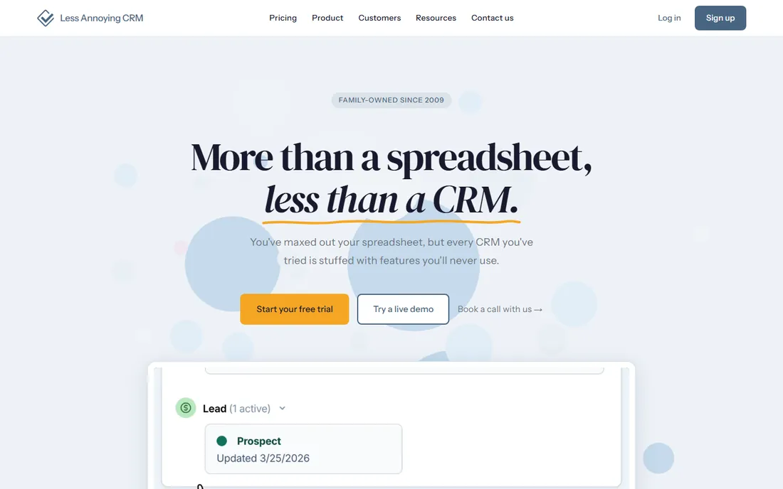 Less Annoying CRM homepage
