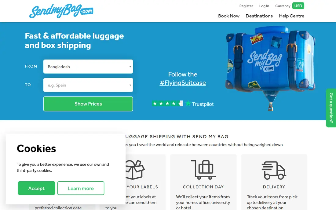 Send My Bag homepage