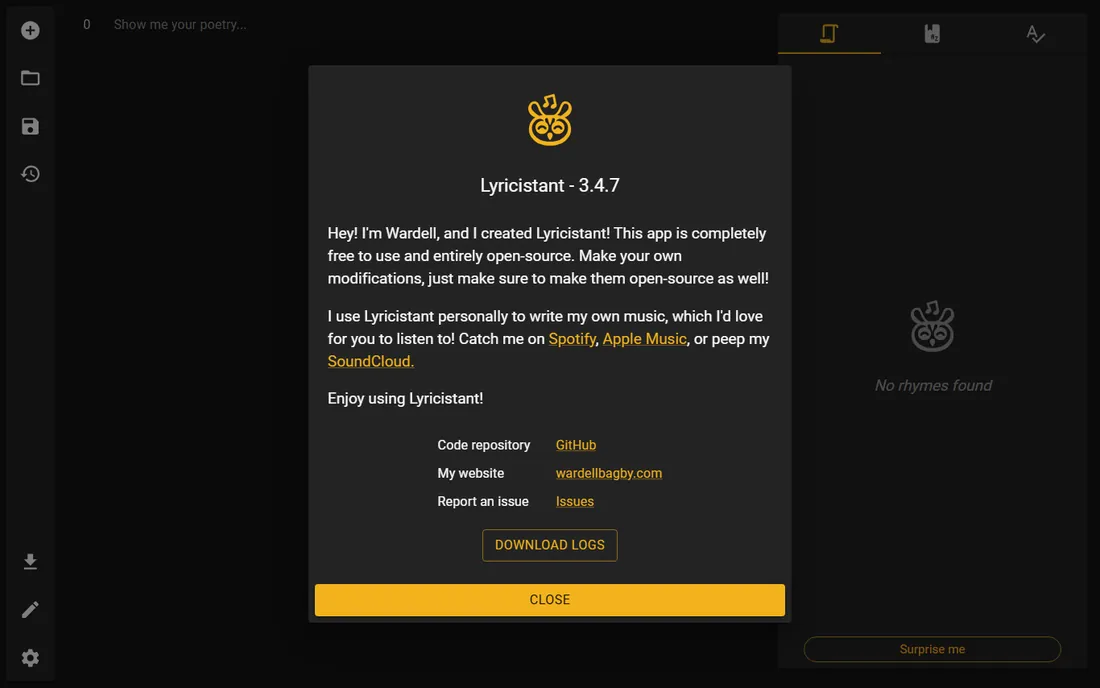 Lyricistant homepage