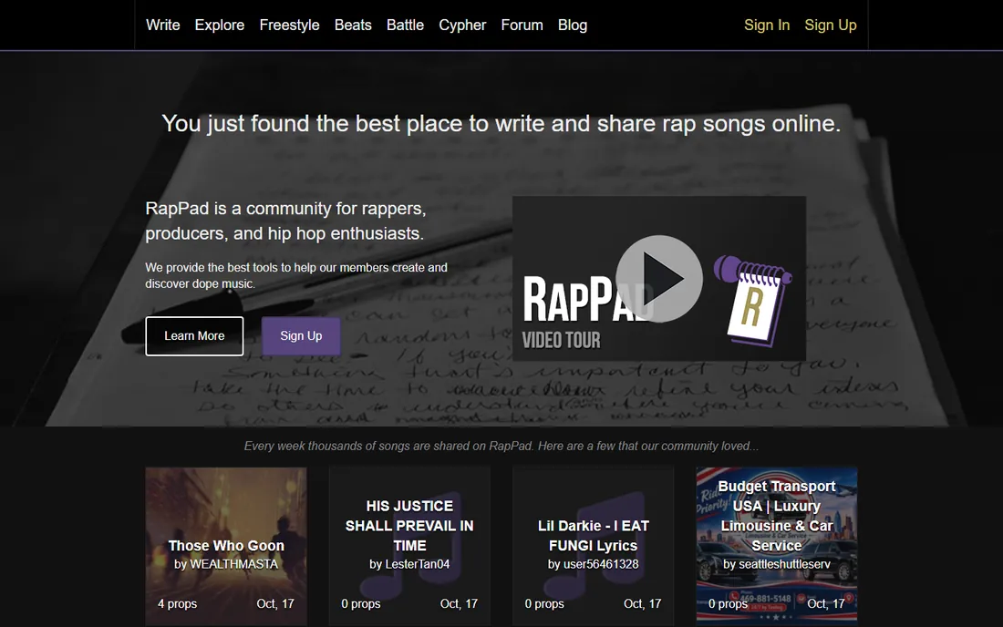 RapPad homepage