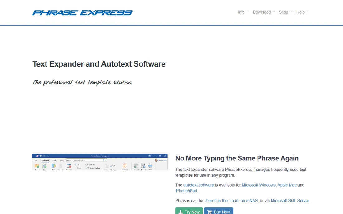 PhraseExpress homepage