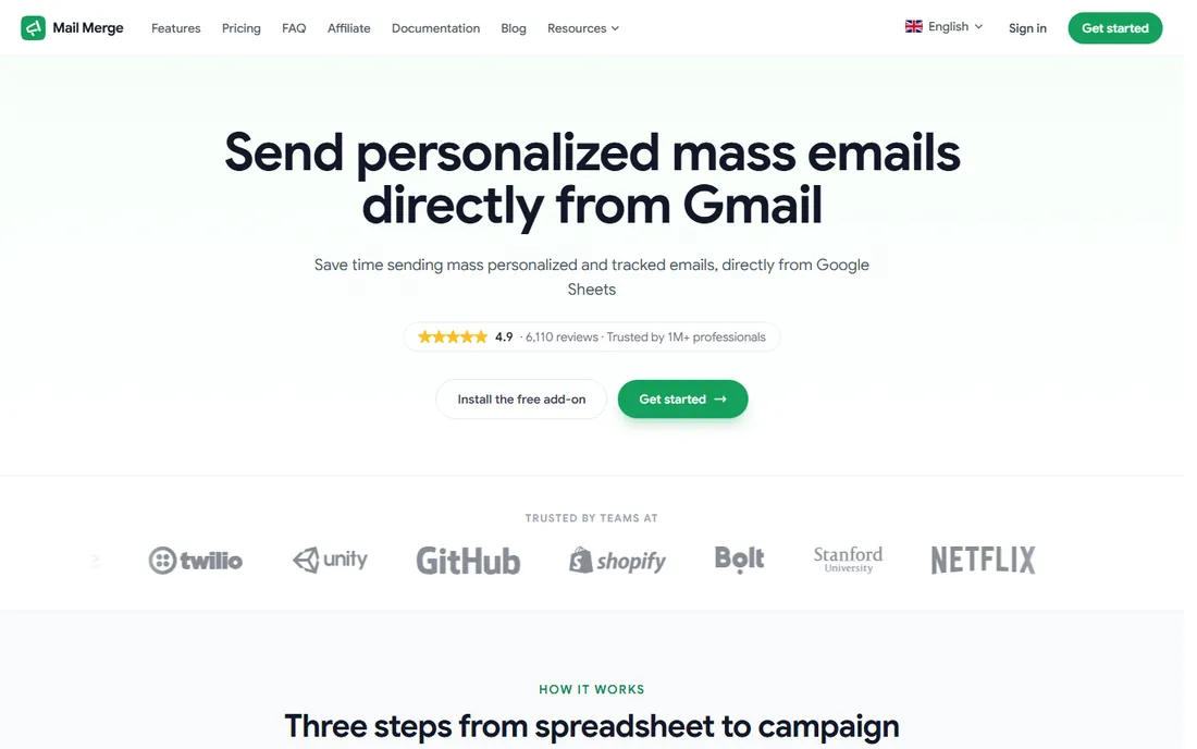 Mail Merge for Gmail homepage