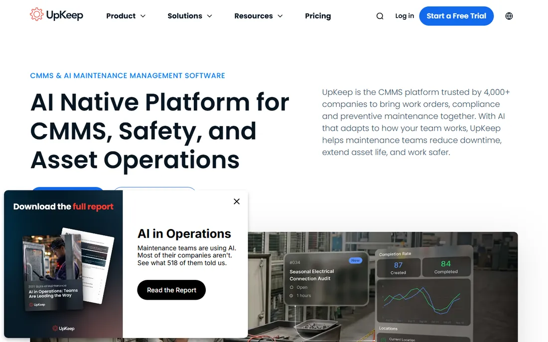 UpKeep homepage