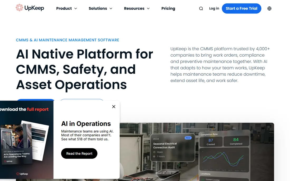 UpKeep homepage
