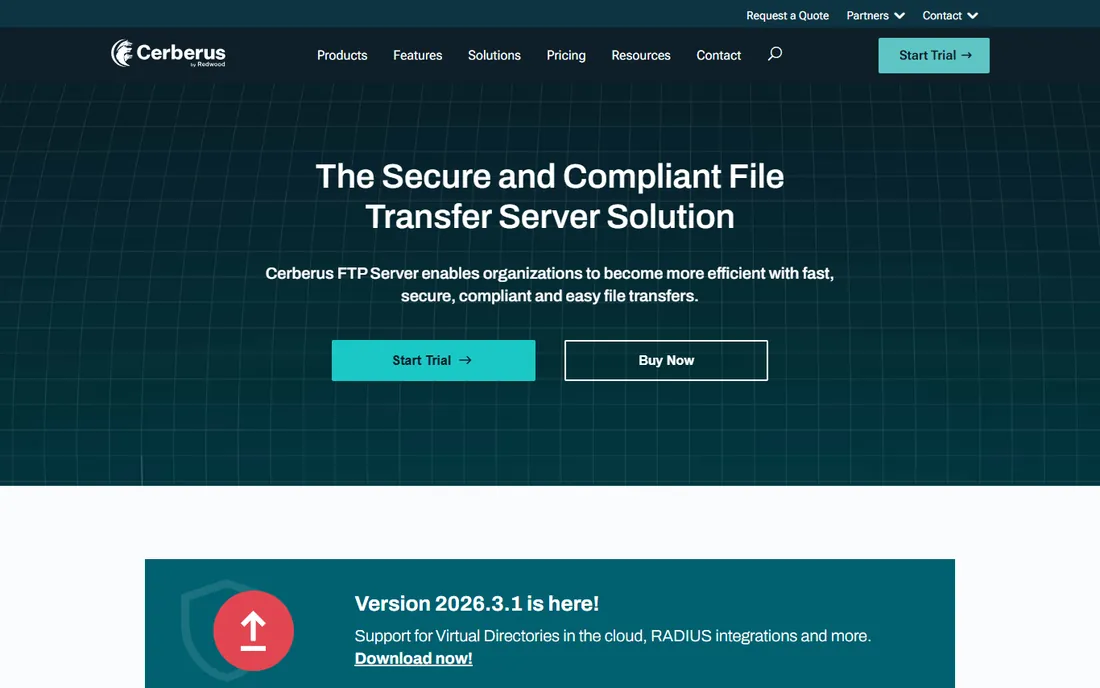 Cerberus FTP Server homepage