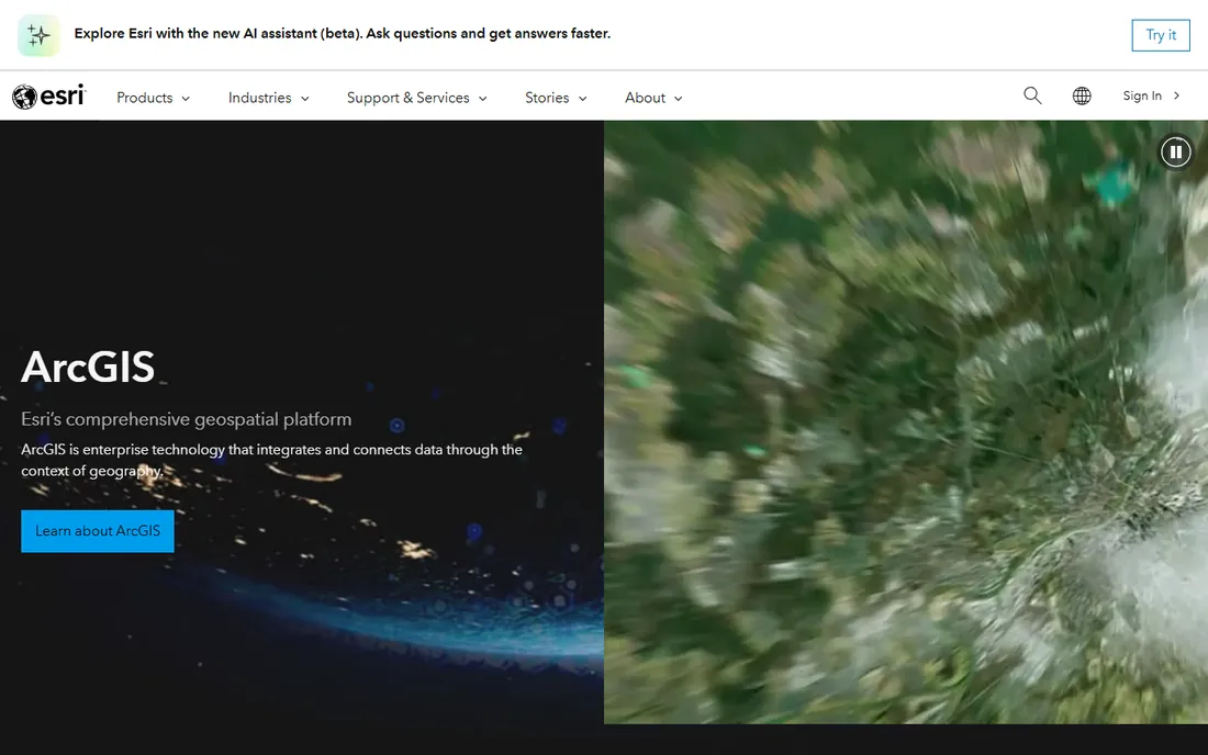 Esri ArcGIS homepage