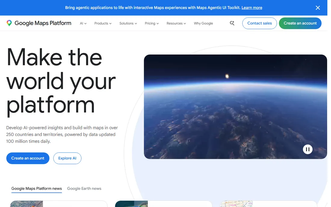 Google Maps Platform homepage