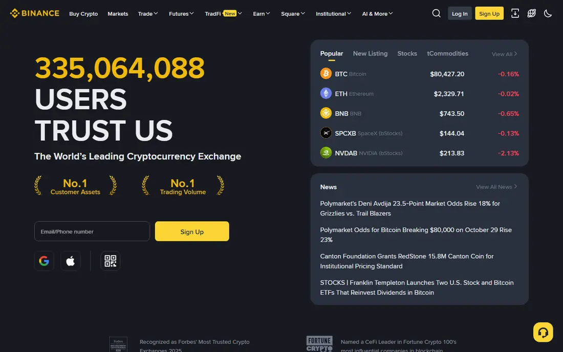 Binance homepage