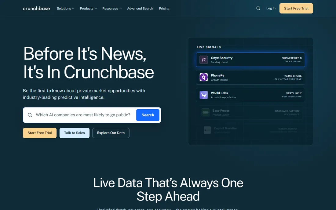 Crunchbase homepage