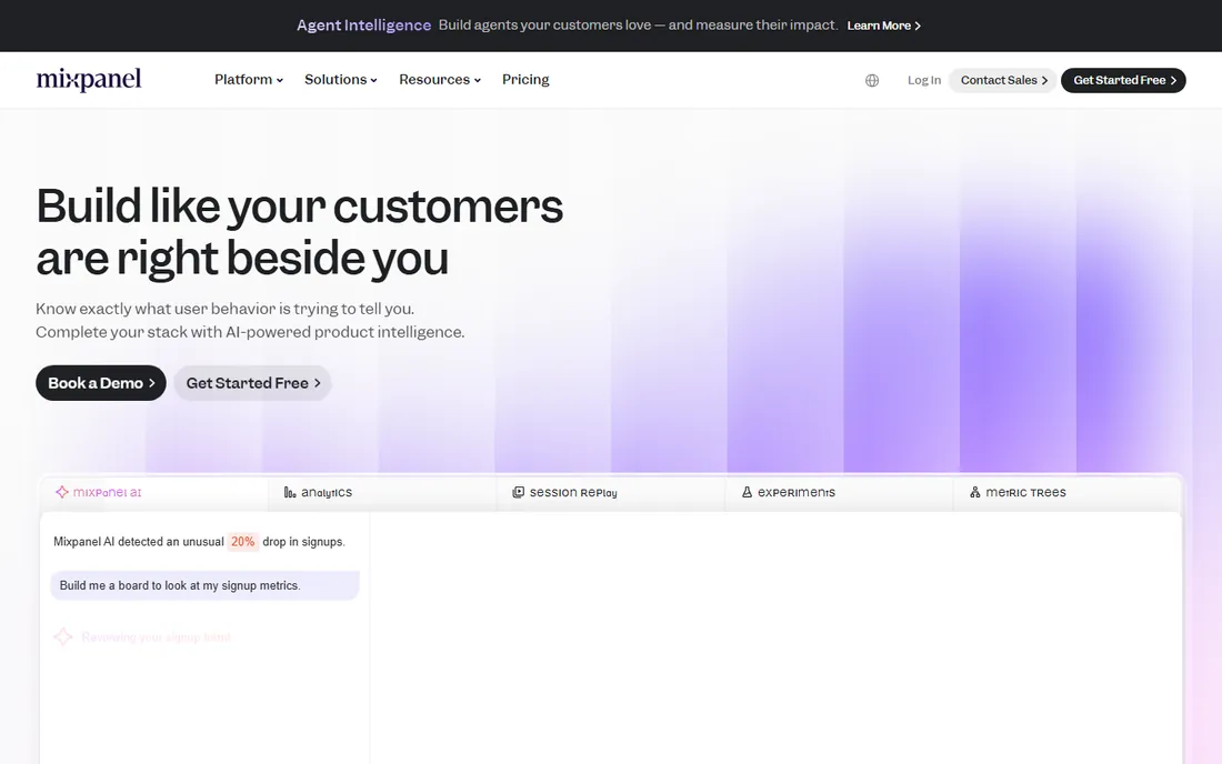 Mixpanel homepage