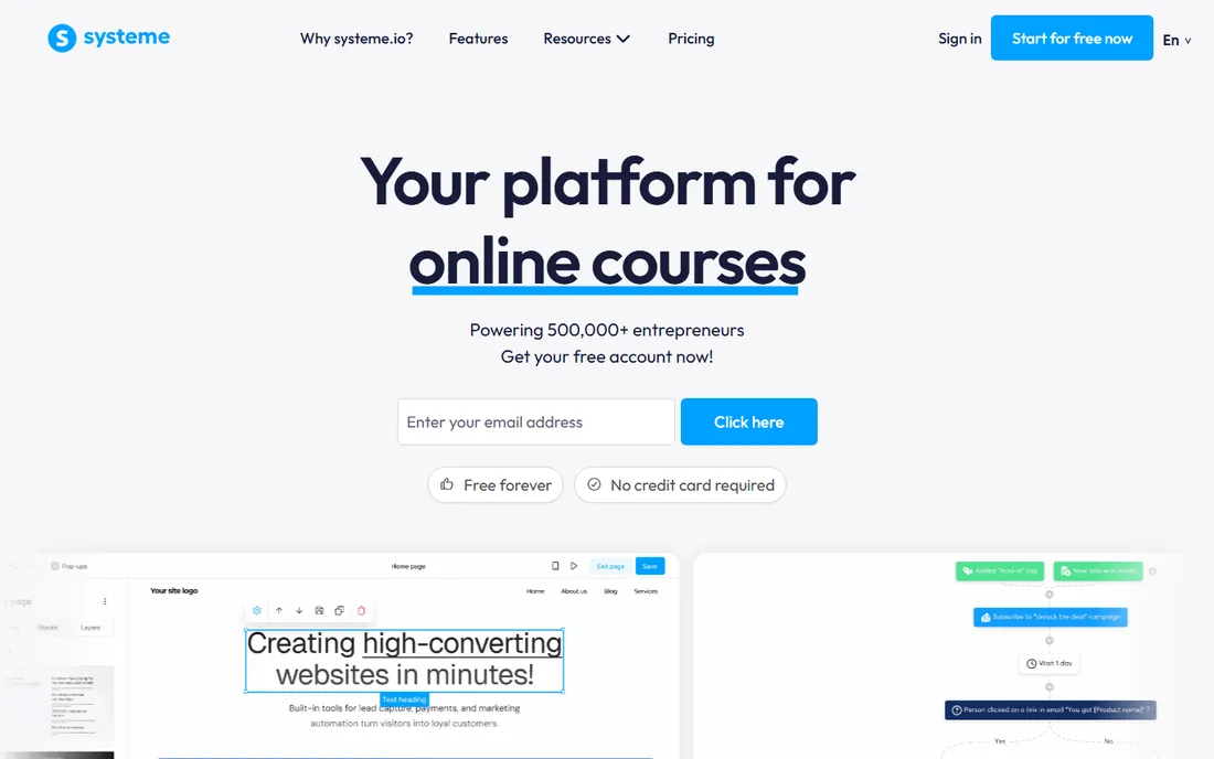 Systeme.io homepage
