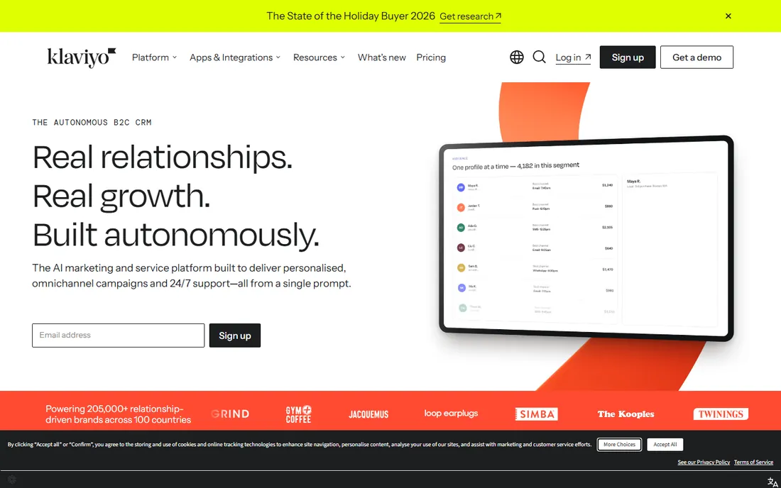 Klaviyo homepage