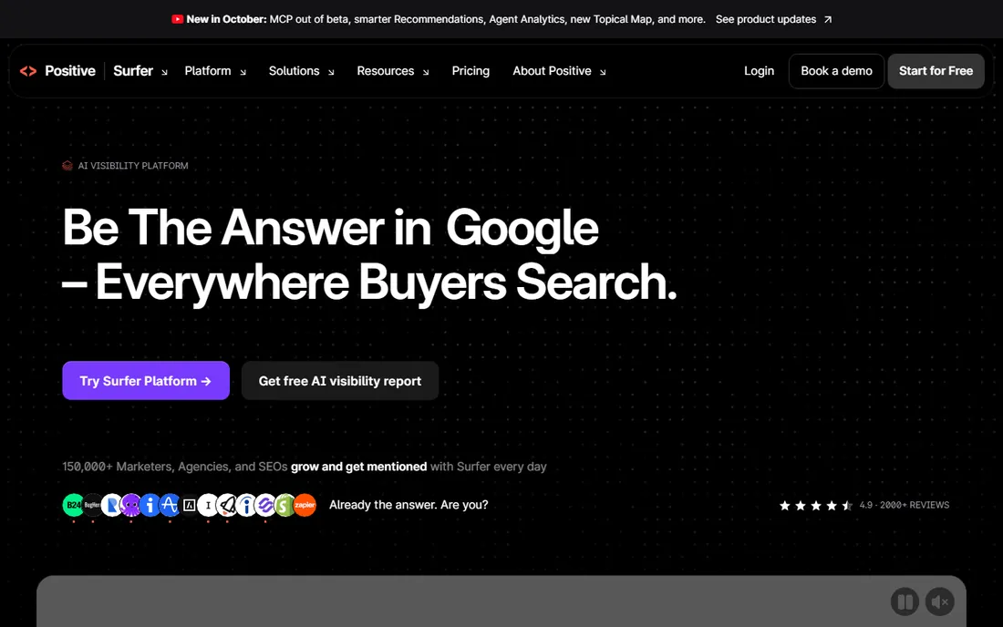 Surfer SEO homepage