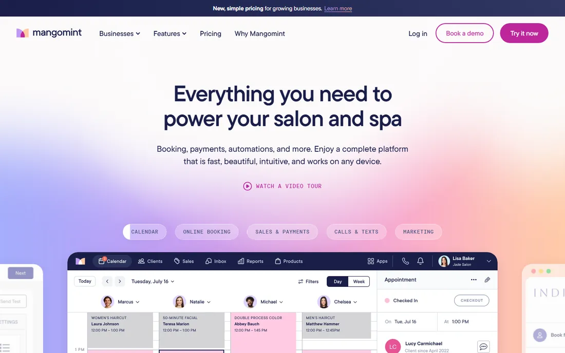 Mangomint homepage