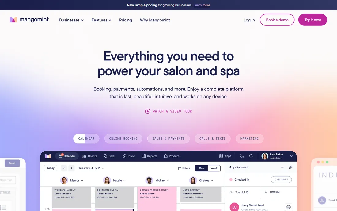 Mangomint homepage