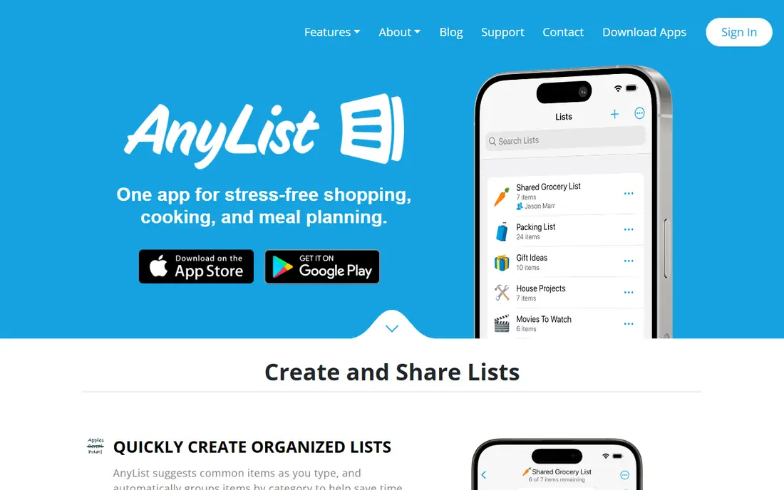 AnyList homepage