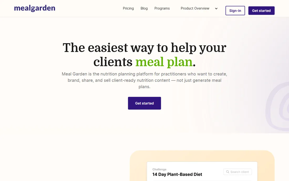 Meal Garden homepage