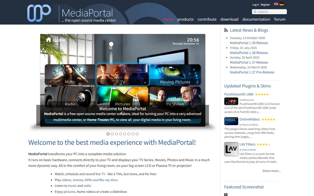 MediaPortal homepage