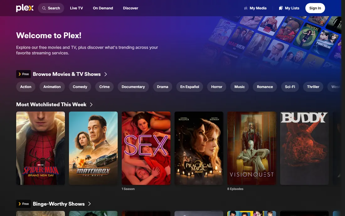 Plex homepage