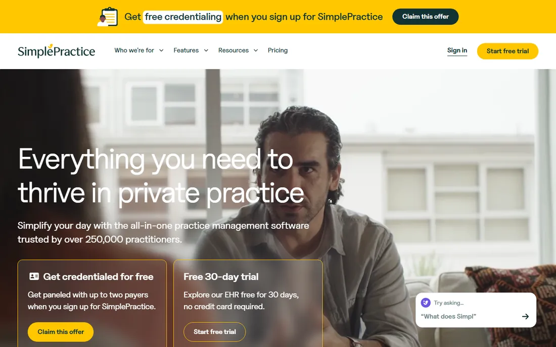 SimplePractice homepage