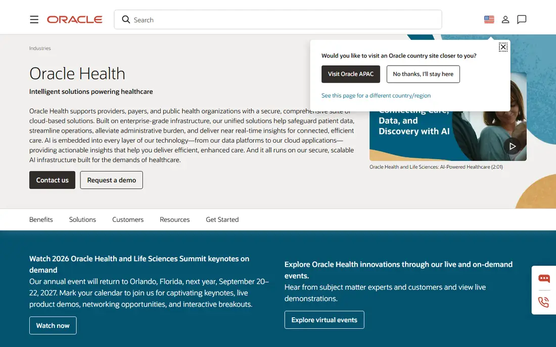 Oracle Health homepage