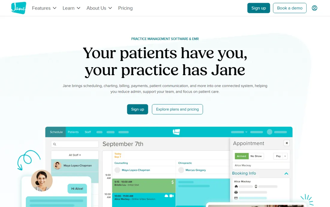 Jane App homepage
