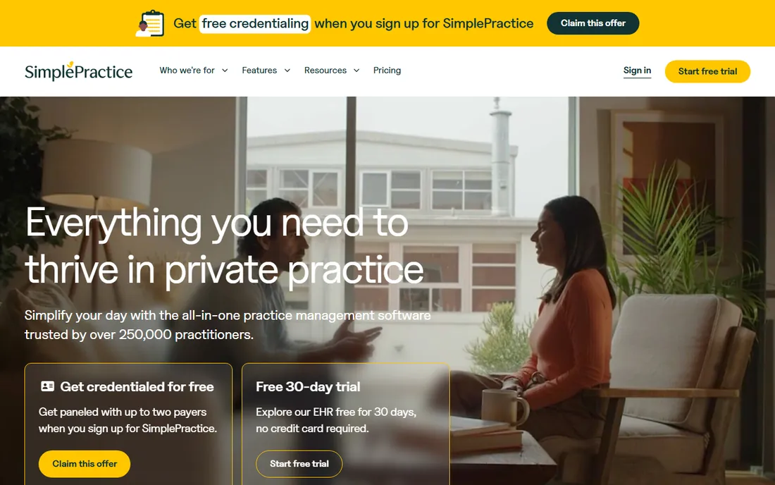 SimplePractice homepage
