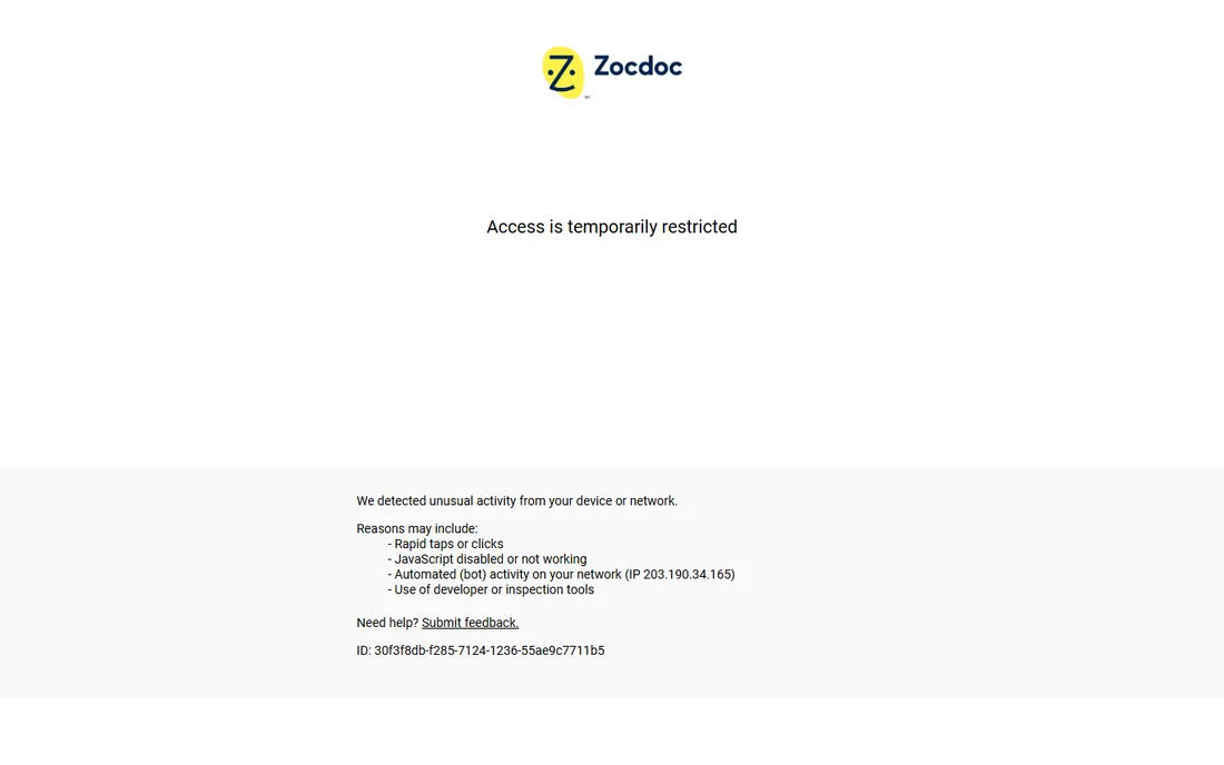 Zocdoc homepage