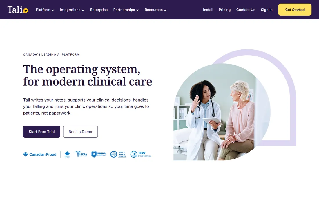 Tali AI homepage