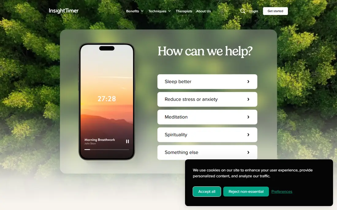 Insight Timer homepage