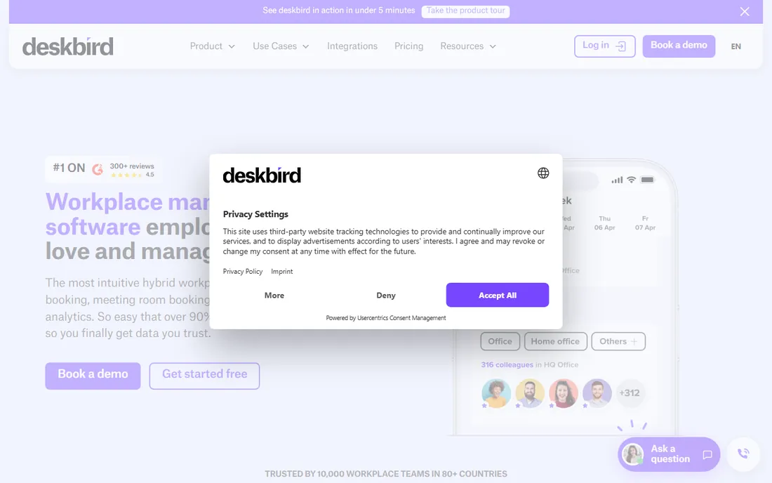deskbird homepage