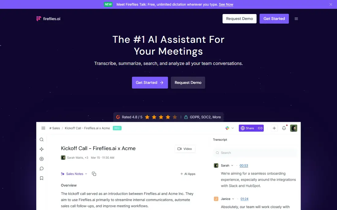 Fireflies.ai homepage