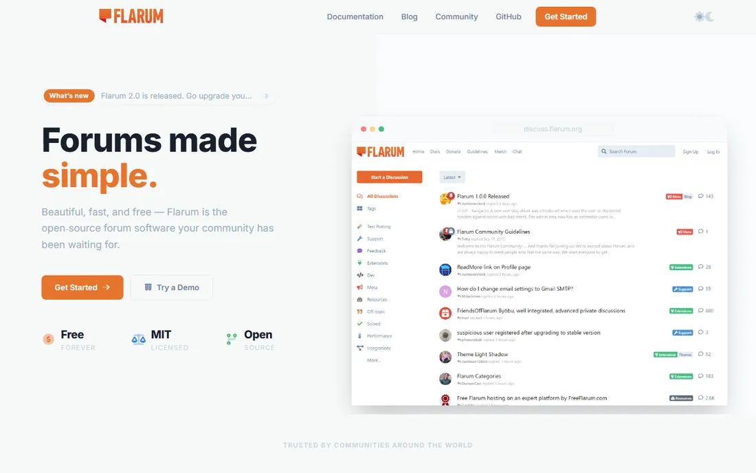 Flarum homepage