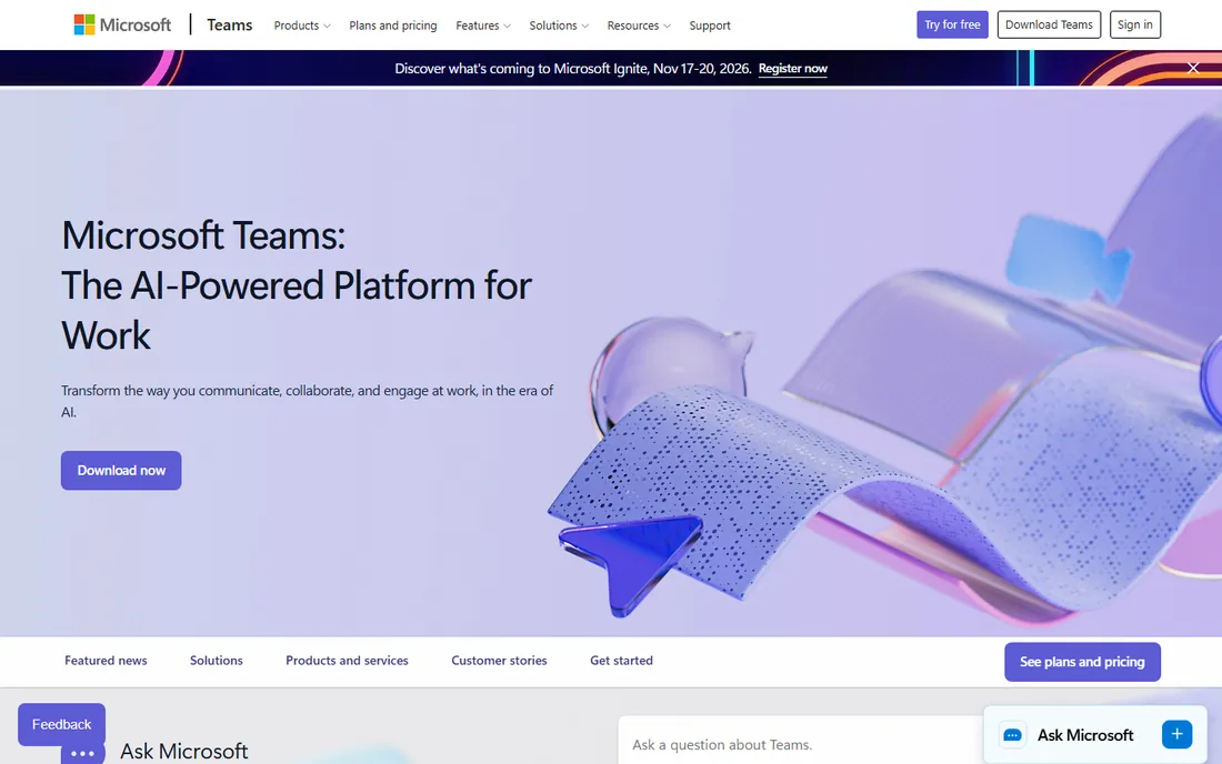 Microsoft Teams homepage