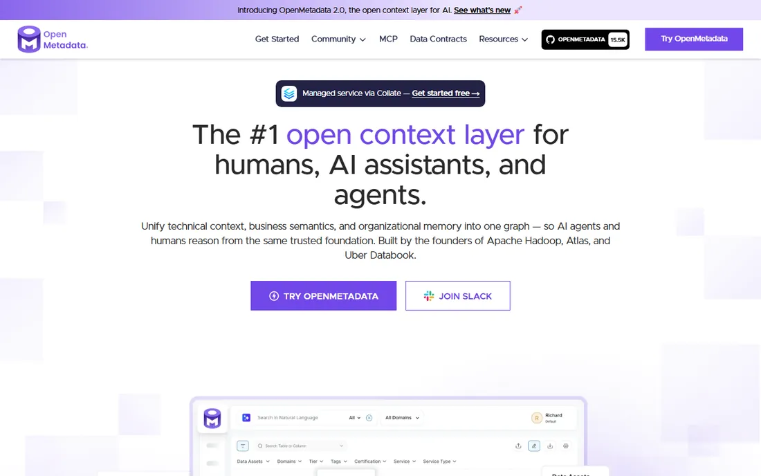 OpenMetadata homepage