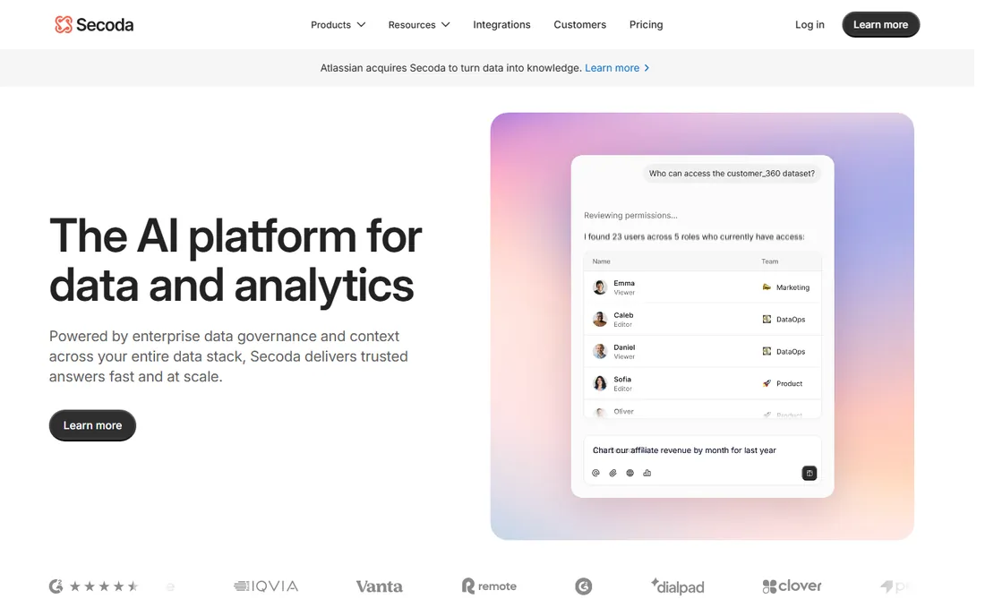 Secoda homepage