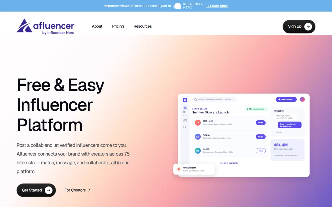 Afluencer homepage