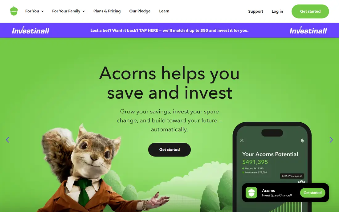 Acorns homepage