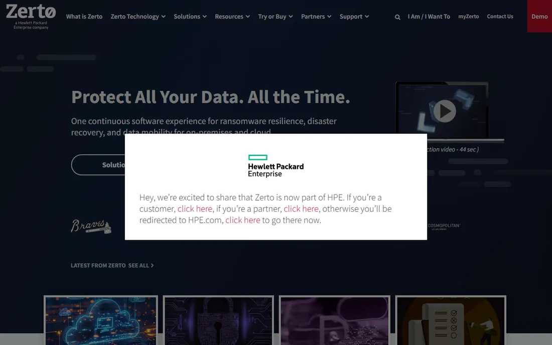 Zerto homepage